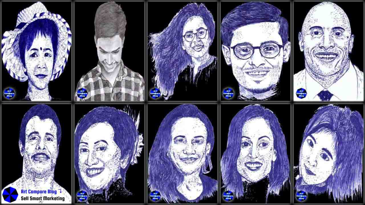 Blue Pen Portrait Artworks